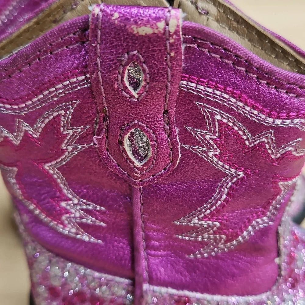 Roper Pink Sparkle Floral Zipper Infant Cowboy Boots W Rubber Soles Sz. 3 - Picture 6 of 9